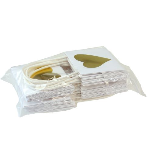 Itens Sacos para presente com corações e alças ouro branco 10,5cm 12 un