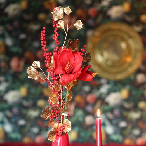 Gingko ramo decorativo planta artificial bronze glitter 84 cm | Floristik24.pt