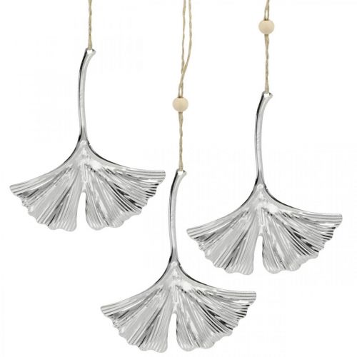 Floristik24 Pingente decorativo de folha de ginkgo, decoração de metal, Advento, decoração de outono prata L12cm 12pcs