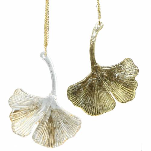 Floristik24 Cabide de decoração em folha de Ginkgo, vidro dourado 8cm × 10cm 2pcs