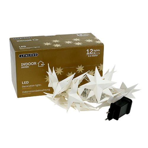 Floristik24 Guirlanda com estrelas de papel 12 luzes branco quente 220cm