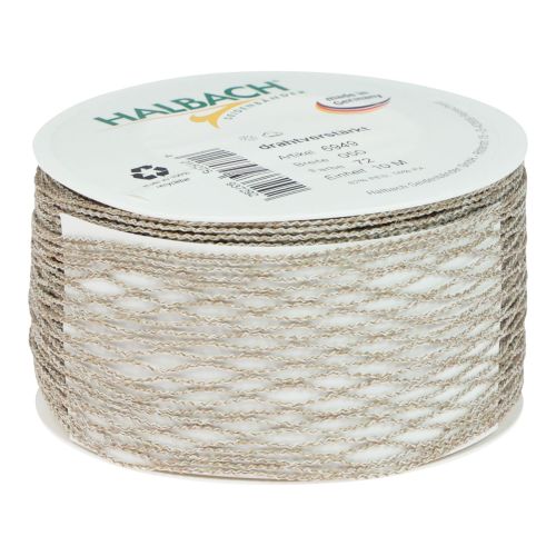 Floristik24 Fita de malha, fita de grade, fita decorativa, marrom, reforçada com arame, 50mm, 10m