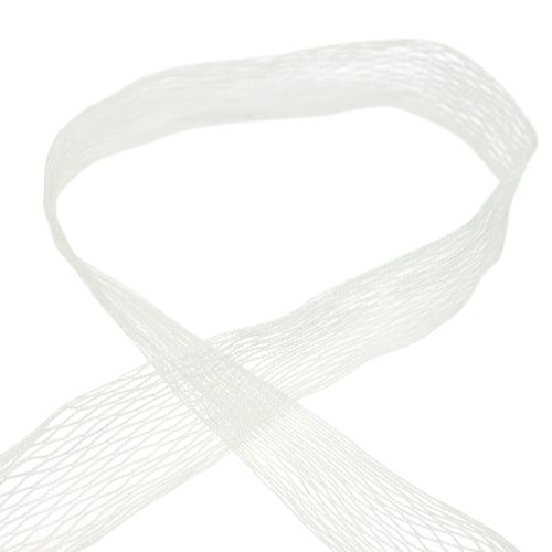 Floristik24 Fita de rede, fita de grade, fita decorativa, branca, reforçada com arame, 50 mm, 10 m