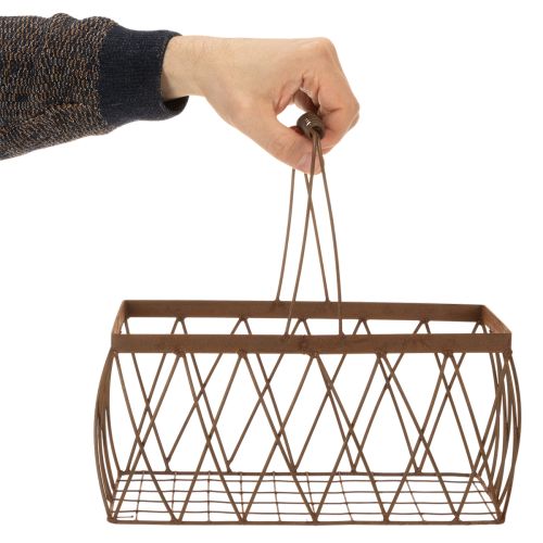 Cesto de arame, metal, com aparência de ferrugem, 28x13,5x14cm, 2 peças | Floristik24.pt