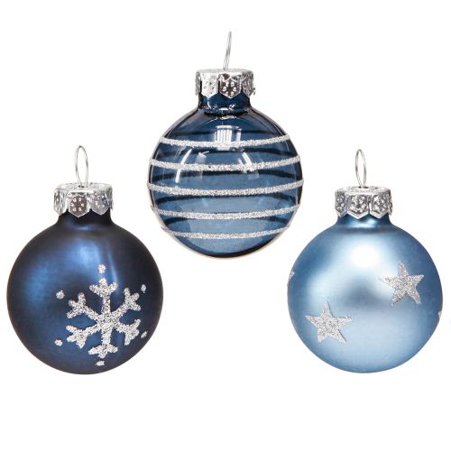 Itens Bolas de árvore de Natal de vidro azul prata decoração mini Ø3cm 9 unidades