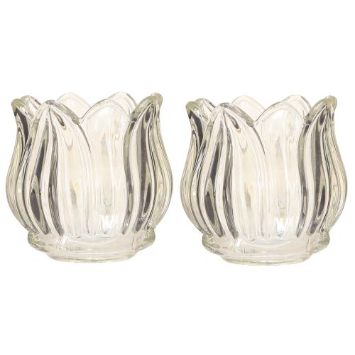Itens Porta-velas de vidro tulipa transparente Ø7cm H7cm 2 peças