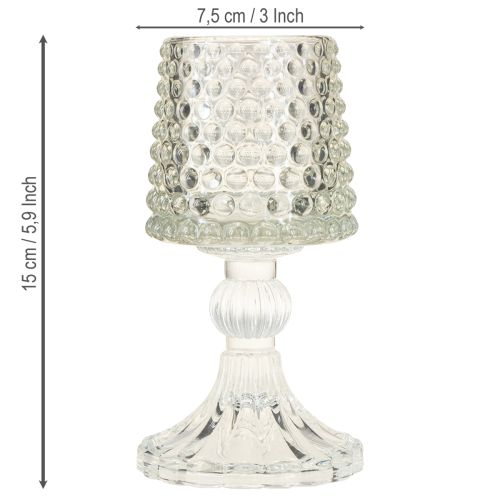 Itens Porta-velas de vidro com base de pontos e ranhuras H15cm 2 unidades