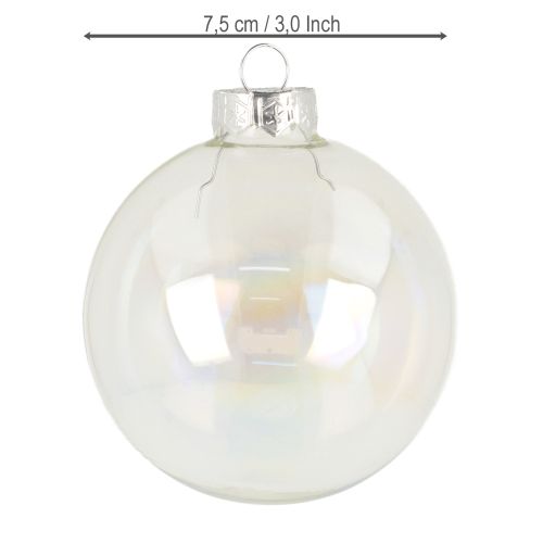Itens Bolas de Natal de vidro, transparentes iridescentes, 7,5 cm, 12 peças