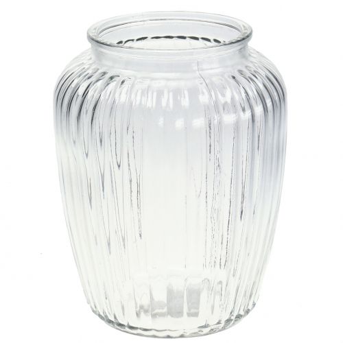 Floristik24 Vaso de vidro canelado Ø15cm A19,5cm