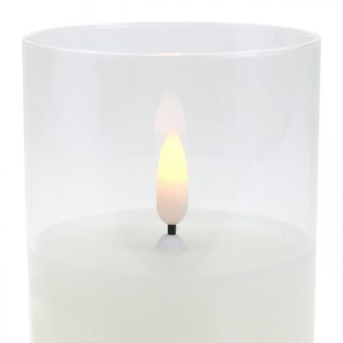 Floristik24 Vela LED em vidro com efeito de chama, vela interior branca quente, LED com temporizador, funciona com bateria Ø7,5 Alt12,5cm