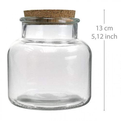 Itens Vidro com tampa de cortiça decoração em vidro e cortiça transparente Ø12cm A12,5cm