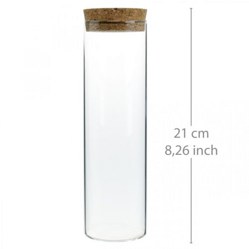 Floristik24 Vidro com tampa de cortiça Cilindro de vidro com cortiça Transparente Ø6cm A21cm