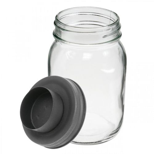 Floristik24 Vidro decorativo com suporte de tealight tampa de metal preto Ø8.5cm H15cm 2pcs