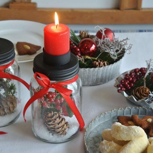 Floristik24 Vidro decorativo com suporte de tealight tampa de metal preto Ø8.5cm H15cm 2pcs