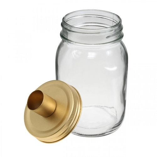 Floristik24 Vidro decorativo com castiçal tampa de metal dourado Ø8.5cm H16cm 2pcs