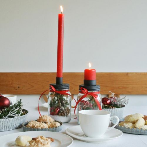 Floristik24 Deco vidro com castiçal decoração de mesa preta Ø8.5cm H16cm 2pcs