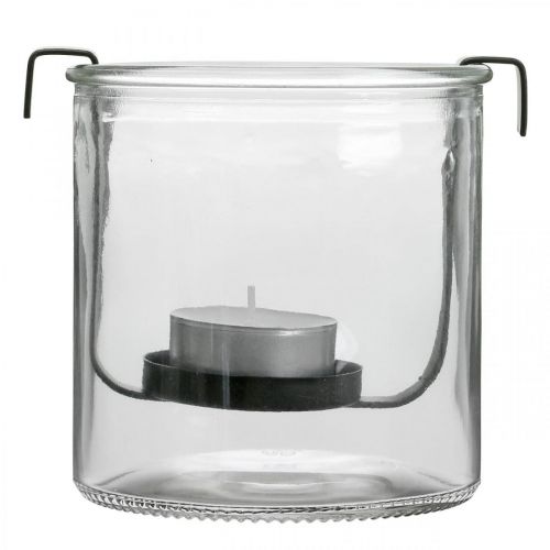 Floristik24 Lanterna de vidro com suporte para castiçal metal preto Ø9×10cm