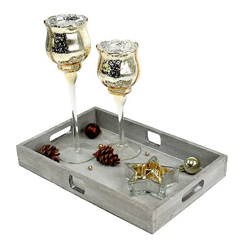 Floristik24 Bandeja decorativa com velas de vidro dourado