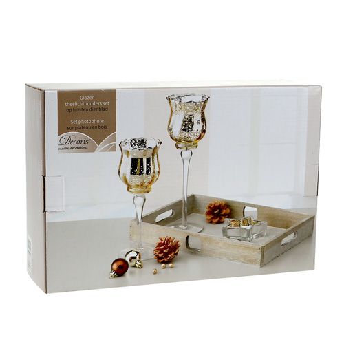 Floristik24 Bandeja decorativa com velas de vidro dourado