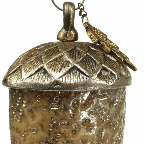 Floristik24 Decorações da árvore de Natal bolota para pendurar vidro de metal ouro 11 cm 4 unidades