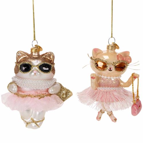 Enfeites de vidro em forma de gato com tutu para decoração de árvore de Natal, 11 cm, 2 peças. comprar | Floristik24.pt