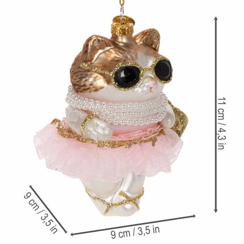 Enfeites de vidro em forma de gato com tutu para decoração de árvore de Natal, 11 cm, 2 peças. | Floristik24.pt