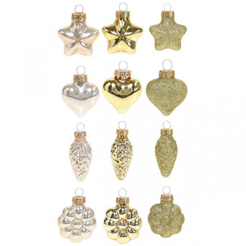 Floristik24 Mini decorações para árvores de Natal misturam vidro dourado, cores de pérolas sortidas 4 cm 12 unidades