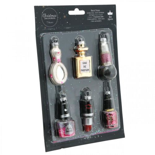 Floristik24 Decoração da árvore de Natal Beleza e Glamour, pingente de vidro mistura cosmética H5.5–7cm vidro real 6pcs