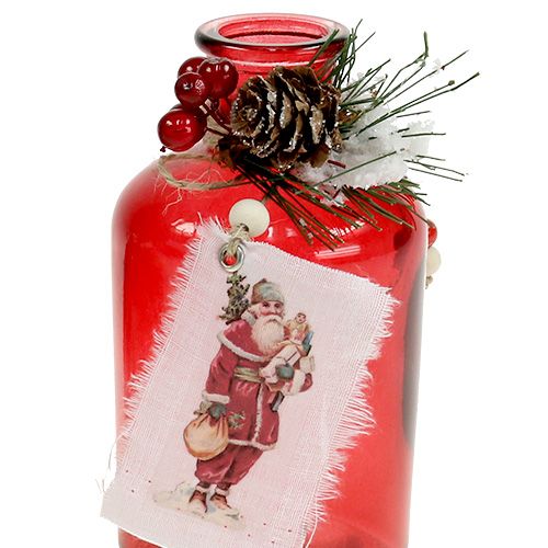 Floristik24 Frasco de vidro com vermelho de abeto e cone 2pcs