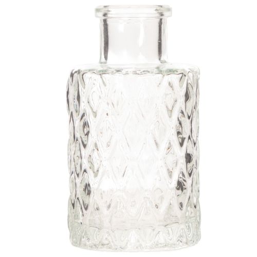 Mini vaso de vidro com padrão de diamante, pequeno vaso de mesa, garrafa, transparente, 9 cm, 6 peças | Floristik24.pt