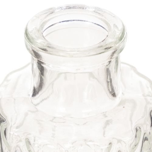 Mini vaso de vidro com padrão de diamante, pequeno vaso de mesa, garrafa, transparente, 9 cm, 6 peças | Floristik24.pt