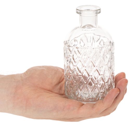 Garrafa de vidro com padrão de diamante, garrafa decorativa, vaso, pequena, 13 cm, 6 peças | Floristik24.pt