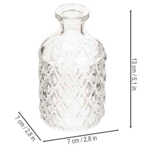 Garrafa de vidro com padrão de diamante, garrafa decorativa, vaso, pequena, 13 cm, 6 peças | Floristik24.pt