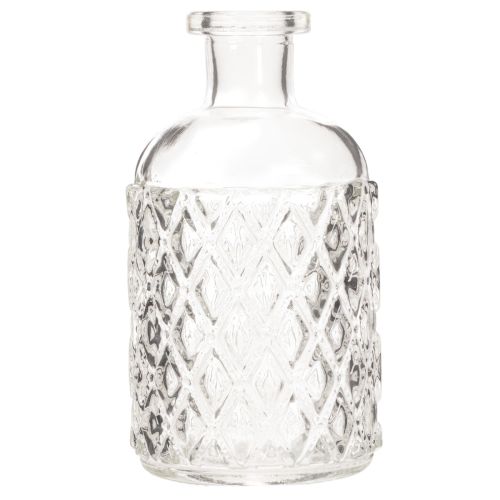 Garrafa de vidro com padrão de diamante, garrafa decorativa, vaso, pequena, 13 cm, 6 peças | Floristik24.pt