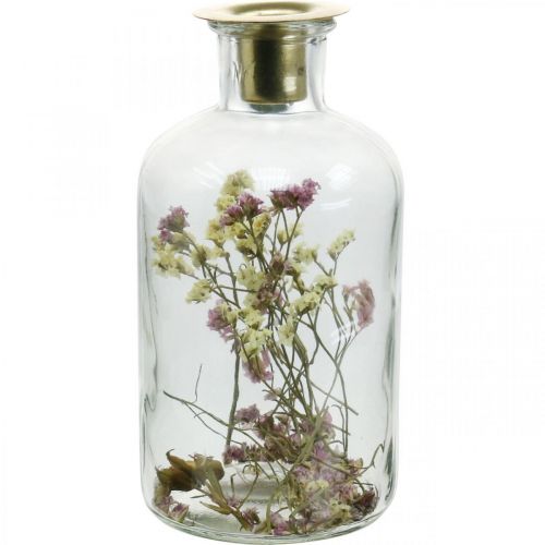 Itens Copo com castiçal, vidro decorado com flores secas A16cm Ø8,5cm