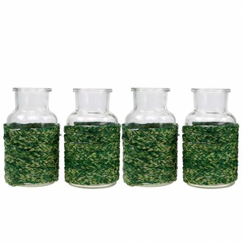 Floristik24 Deco garrafa de vidro com ráfia verde H10cm 4pcs