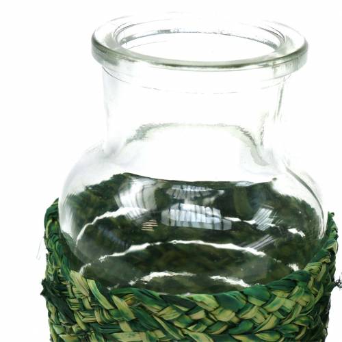 Floristik24 Garrafa de vidro com ráfia verde H12.5cm 3pcs