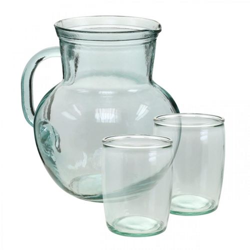 Jarro de vidro com copos, conjunto de bebidas para servir transparente azulado A20cm/11,5cm 5 peças