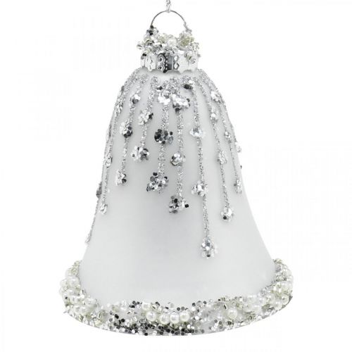 Floristik24 Sinos de Natal, enfeites de árvore de Natal, sinos de vidro Ø6,5cm A8cm branco conjunto de 2
