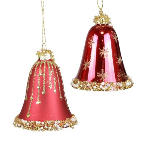 Floristik24 Sino de vidro Sinos de Natal ouro vermelho Ø6,5cm Alt.8,5cm 2 unidades