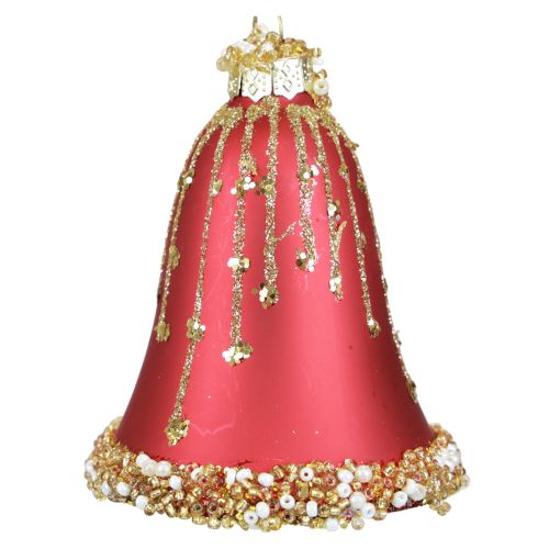 Floristik24 Sino de vidro Sinos de Natal ouro vermelho Ø6,5cm Alt.8,5cm 2 unidades