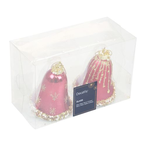 Floristik24 Sino de vidro Sinos de Natal ouro vermelho Ø6,5cm Alt.8,5cm 2 unidades