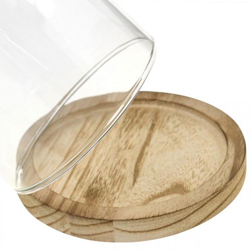 Itens Sino decorativo, cúpula de vidro com placa de madeira, enfeite de mesa A16cm Ø12,5cm