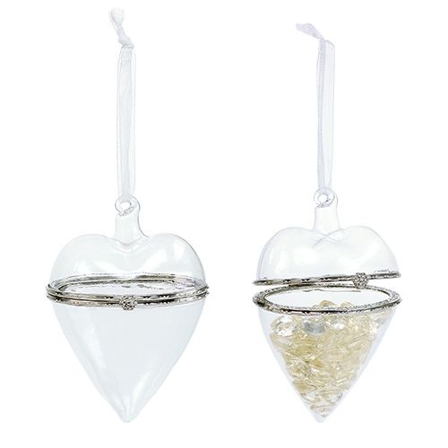 Floristik24 Coração de vidro para recheio 7cm x 10cm transparente 1 peça
