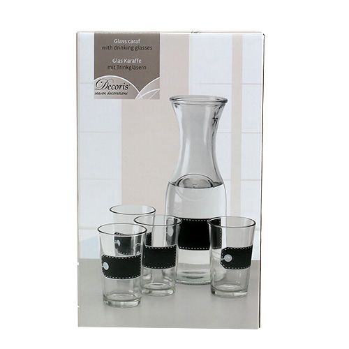 Itens Jarra de vidro Alt.27cm com 4 copos Alt.11cm