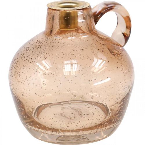 Floristik24 Castiçal Vela de Vidro Jarro Decorativo Marrom Claro Altura 15,5cm