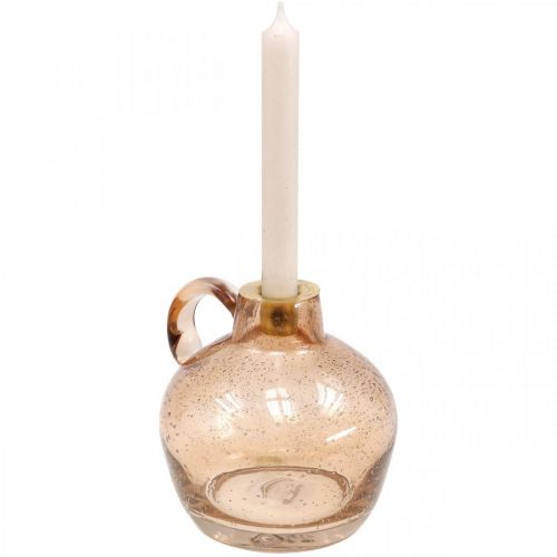 Floristik24 Castiçal Vela de Vidro Jarro Decorativo Marrom Claro Altura 15,5cm
