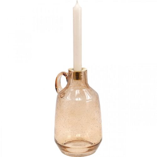 Floristik24 Castiçal Vidro Vela Vidro Castanho Claro Deco H22cm