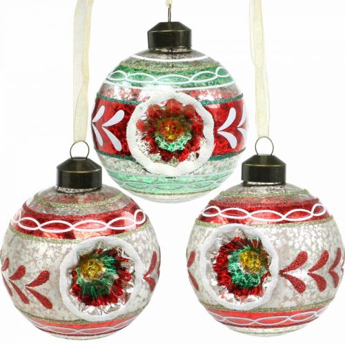 Floristik24 Bolas de árvore de Natal com padrão, decorações para árvores, bolas de Natal coloridas H9cm Ø8cm vidro real 3 unidades