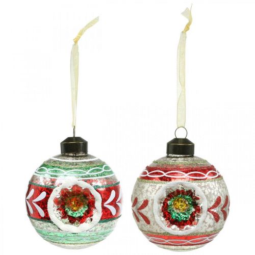 Floristik24 Bolas de árvore de Natal com padrão, decorações para árvores, bolas de Natal coloridas H9cm Ø8cm vidro real 3 unidades